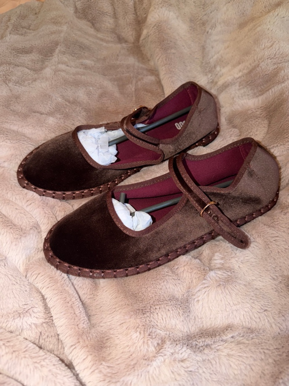 Women's Brown Velvet Mary Jane Flats